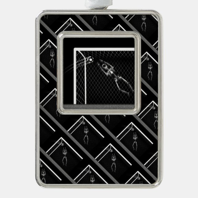 B&W X-Ray Skeleton Soccer Goalie Rahmen-Ornament Silber (Vorderseite)