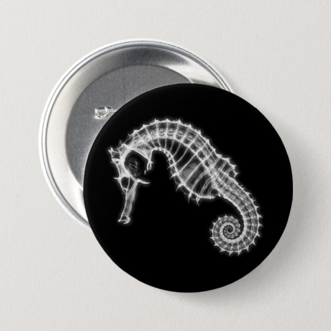B&W X-Ray Vision Sea Horse Skelett Button (Vorne & Hinten)