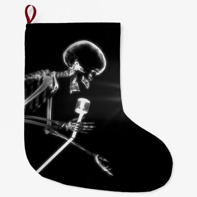B&W X Ray Vision Skeleton Singen auf Mic Großer Weihnachtsstrumpf (Vorderseite)