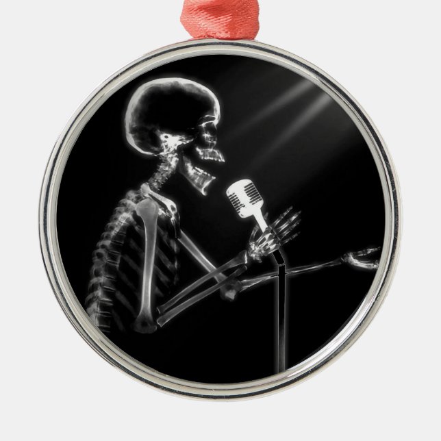 B&W X Ray Vision Skeleton Singen auf Mic Ornament Aus Metall (Vorne)