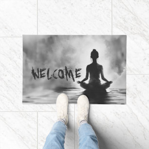 B&W Yoga Medizin Lehrer Lotus Pose Willkommen Fußmatte