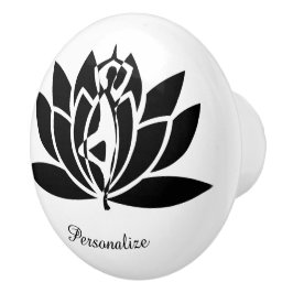 B & W Yoga Zen Lotus Blume Personalisieren Dresser Keramikknauf