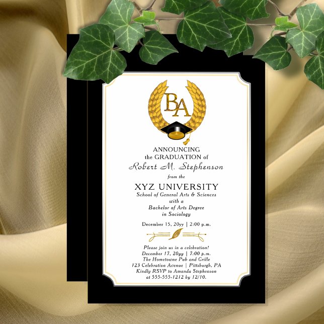 BA - Bachelor of Arts Degree Uni-Abschluss Einladung (Elegant "BA" Bachelor of Arts Degree College University Graduation Invitation Print and/or Download)