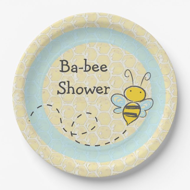 Ba-Bee Baby Dusche Hummel Papier-Teller Pappteller (Vorderseite)