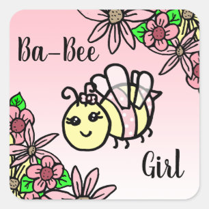Ba-Bee Girl Honey Bee and Blume Baby Shower Quadratischer Aufkleber