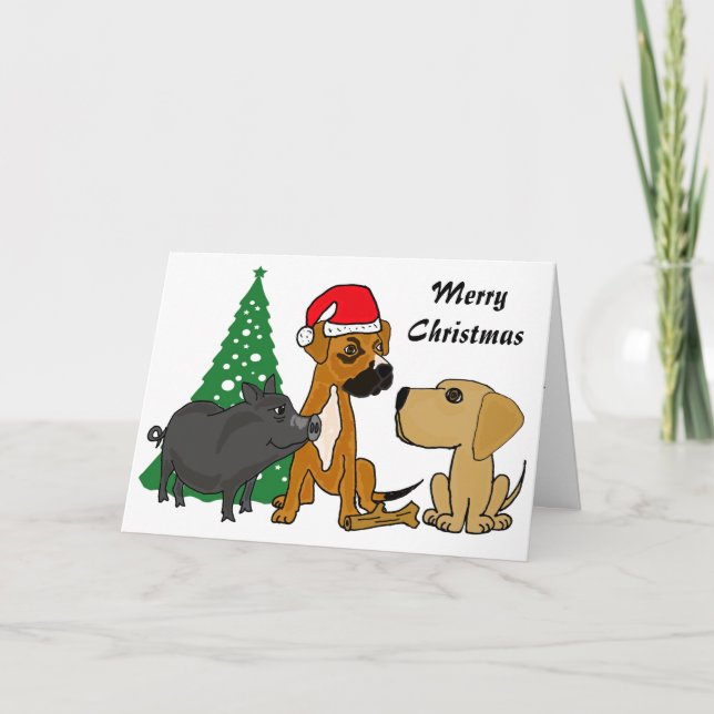 BA Hunde und Schwein-Weihnachtskarte Feiertagskarte (Vorderseite)