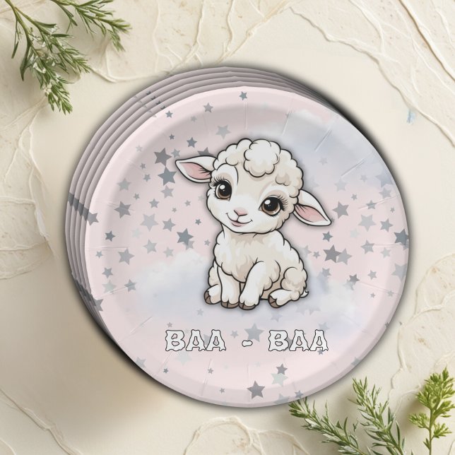 Baa-baa Kleine Lamm-Stars Babydusche Pappteller (Von Creator hochgeladen)