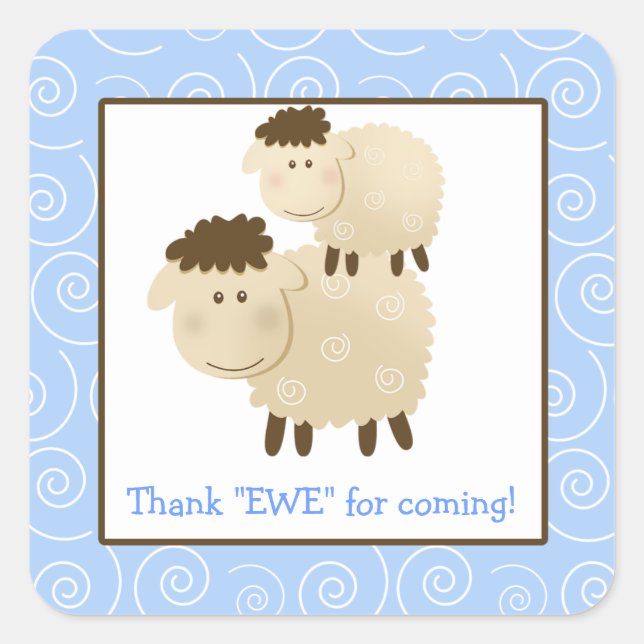 Baa Baa Sheep Blue Lamb Square Umschlag Aufkleber  (Vorderseite)
