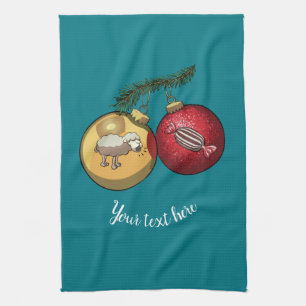 Baa Humbug Baubles Christmas Sheep & Candy Cartoon Geschirrtuch