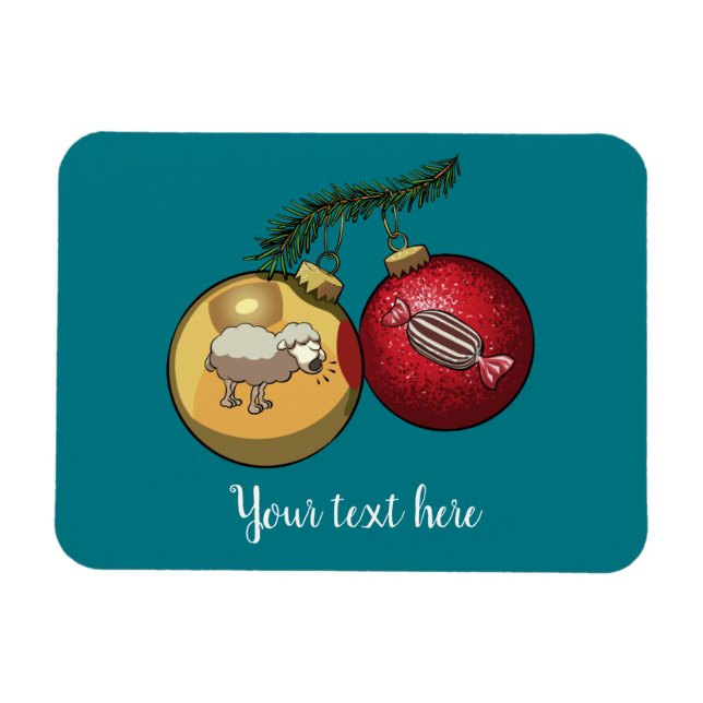 Baa Humbug Baubles Christmas Sheep & Candy Cartoon Magnet (Horizontal)