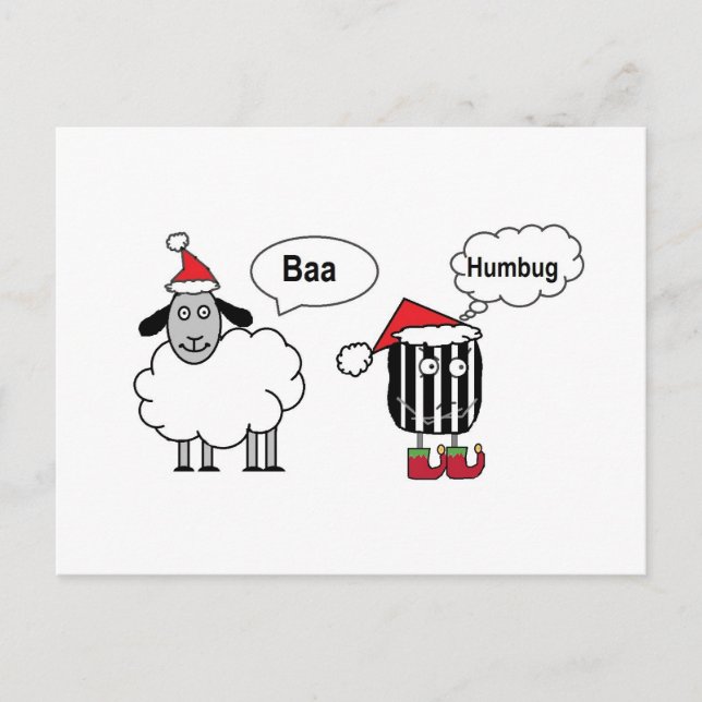 Baa Humbug Funny Festive Cartoon Postkarte (Vorderseite)