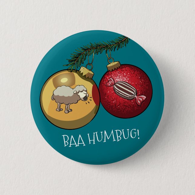Baa Humbug Sheep Weihnachtsdekorationen Cartoon Button (Vorderseite)