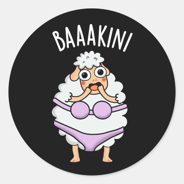 Baa-kini Funny Bikini Pun Dark BG Runder Aufkleber (Vorderseite)