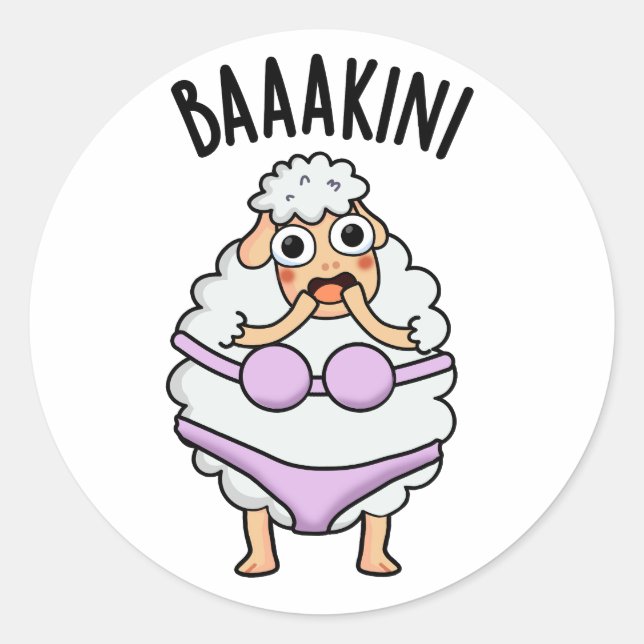 Baa-kini Funny Bikini Pun Runder Aufkleber (Vorderseite)