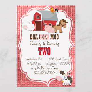 Baa-Oink-Moo Einladung zum Geburtstag