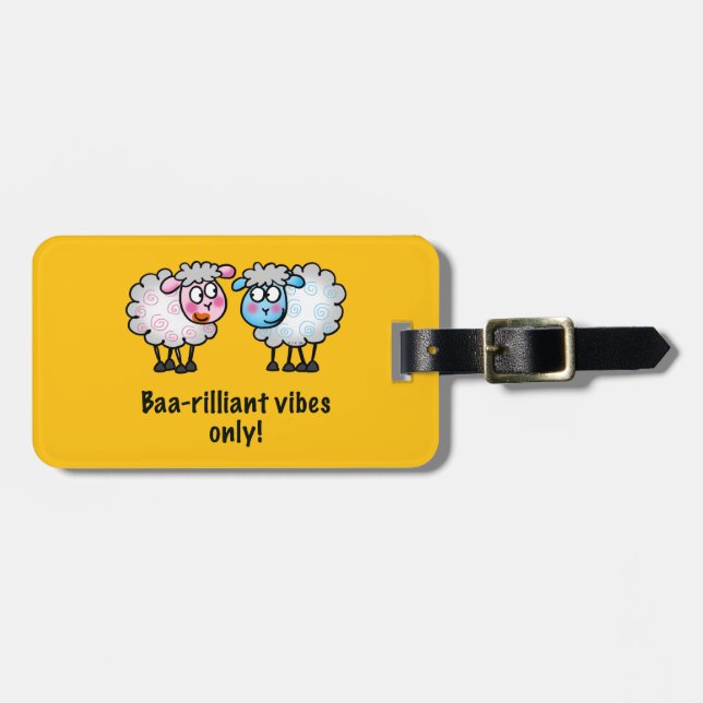 Baa-rilliant - Cute Cartoon Sheep Pair Gepäckanhänger (Vorderseite horizontal)