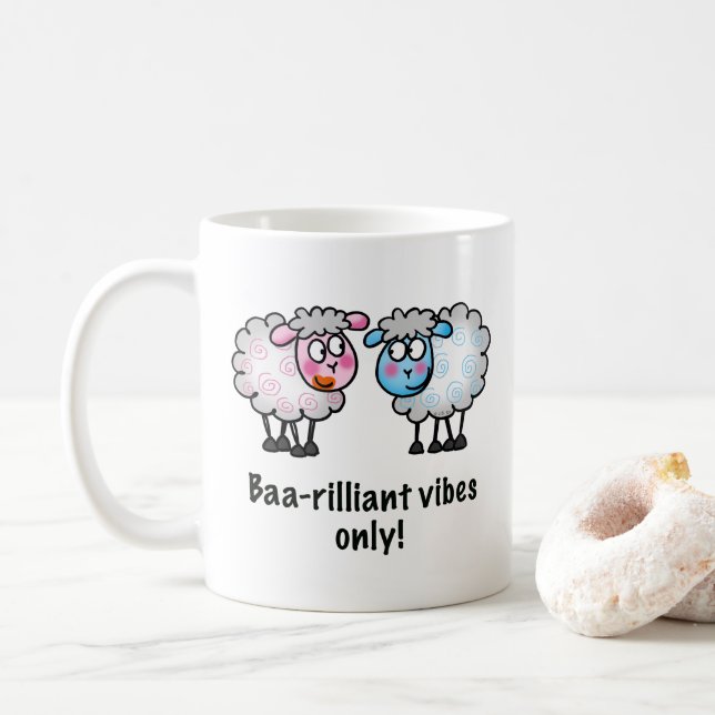 Baa-rilliant - Süßes Cartoon-Schaf-Paar Kaffeetasse (Mit Donut)