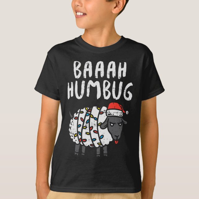 Baaah Humbug Sheep Xmas Lights Fun Anti Christmas T-Shirt (Vorderseite)