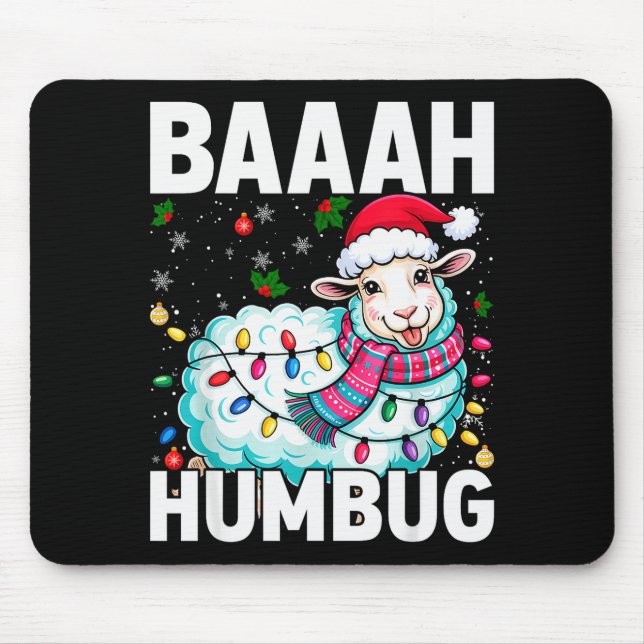 Baaah Humbug Sheep Xmas Lights Funny Anti Christma Mousepad (Vorne)
