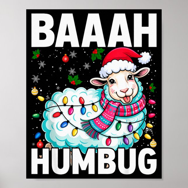 Baaah Humbug Sheep Xmas Lights Funny Anti Christma Poster (Vorne)