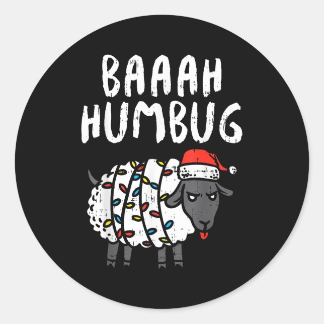 Baaah Humbug Sheep Xmas Lights Funny Anti Christma Runder Aufkleber (Vorderseite)