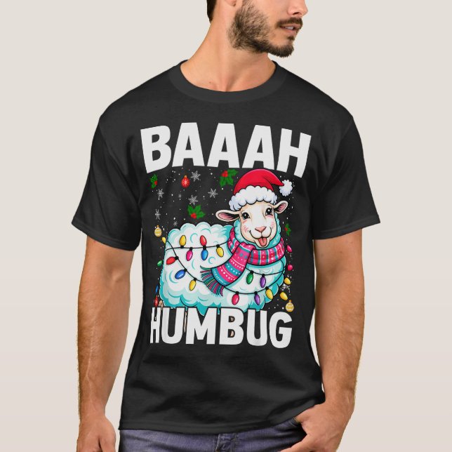 Baaah Humbug Sheep Xmas Lights Funny Anti Christma T-Shirt (Vorderseite)