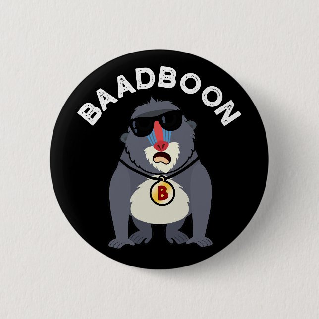 Baadboon Funny Bad Baboon Pun Dark BG Button (Vorderseite)