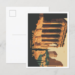 Baalbek Libanon Vintage Travel Illustration Postkarte