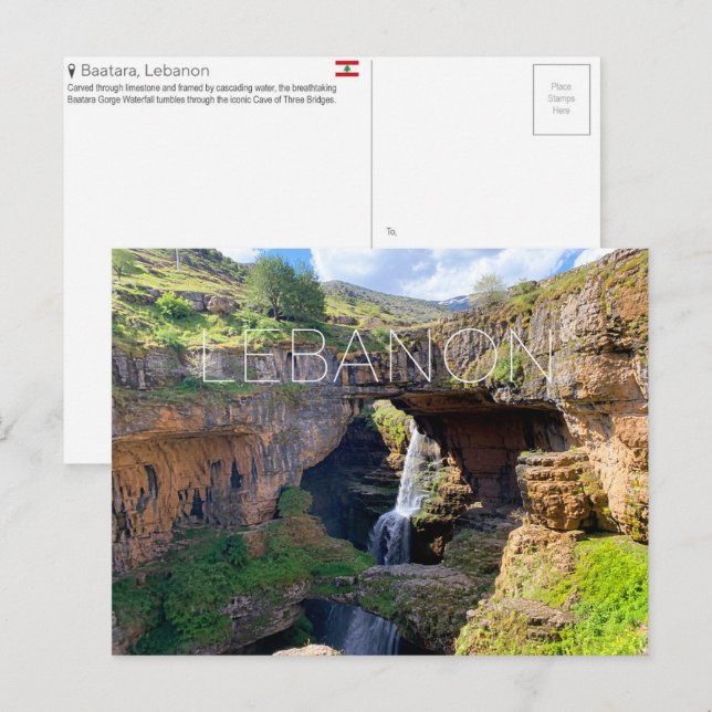 Baatara Wasserfall, Libanon Reise-Postkarte Postkarte (Vorne/Hinten)
