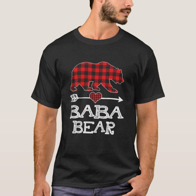 Baba Bär Weihnachten Pajama Rotes Kariertes Buffal T-Shirt (Vorderseite)