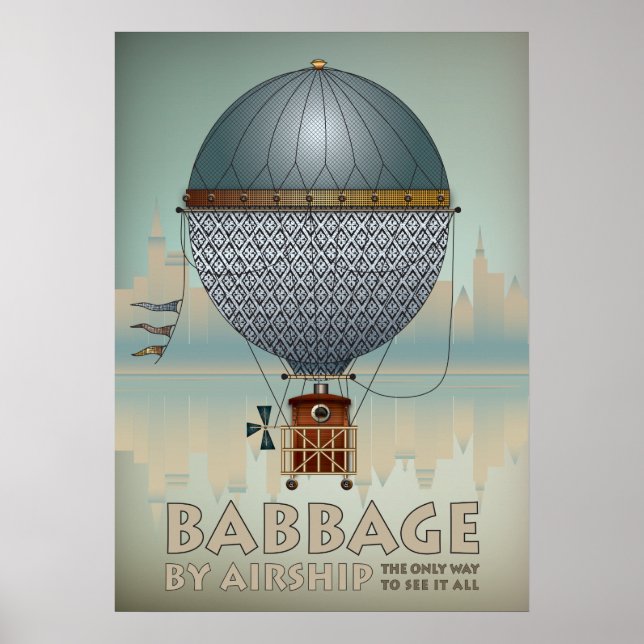 Babbage von Airship Steampunk Vintage Travel Poster (Vorne)