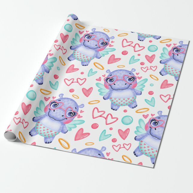 Babby Hippo mit Herzform-Sonnenbrille Geschenkpapier (Ungerollt)