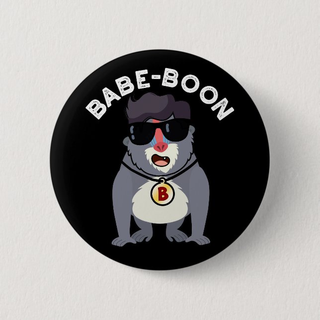 Babe-boon Funny Animal Monkey Baboon Pun Dark BG Button (Vorderseite)