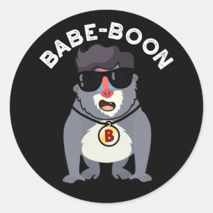 Babe-boon Funny Animal Monkey Baboon Pun Dark BG Runder Aufkleber
