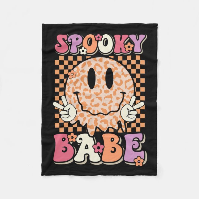 Babe Groovy Halloween Leopard Smile Face Checkered Fleecedecke (Vorderseite)