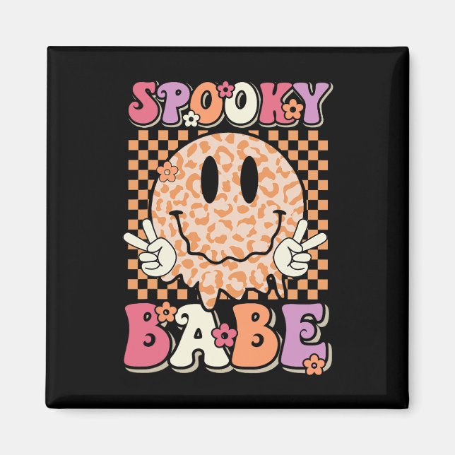 Babe Groovy Halloween Leopard Smile Face Checkered Magnet (Vorne)