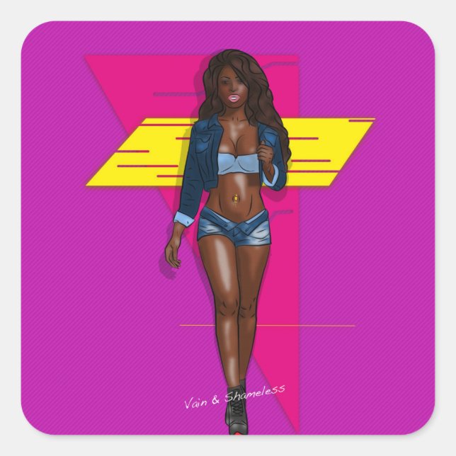 Babe in blue jeans quadratischer aufkleber (Vorderseite)