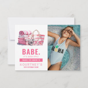 BABE Pinke Poolparty Mädchen Geburtstag  Dankeskarte