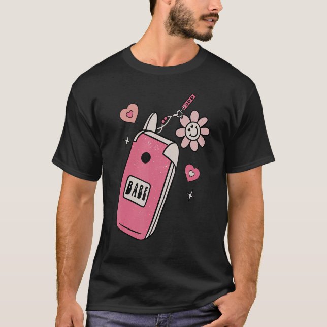 Babe Smart Phone Groovy Retro Happy Valentine's Da T-Shirt (Vorderseite)