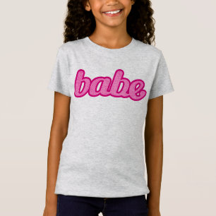 Babe Text Denim Stil Grafik in heißen Rosa T-Shirt