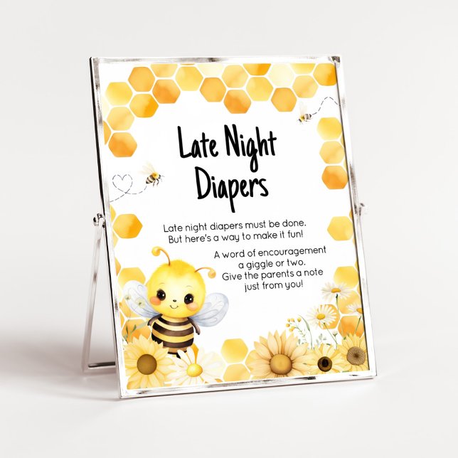 Babee Bee Baby Dusche Spate Night Diapers Poster (Oh Babee Baby Shower Late Night Diapers Sign)