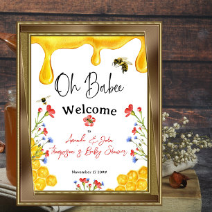 Babee Yellow Bee Floral Baby Dusche Willkommen Poster