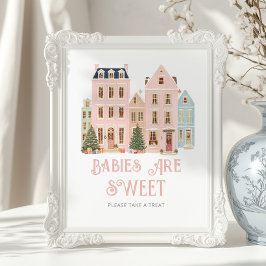 Babies are sweet Christmas Village Baby Shower Poster
