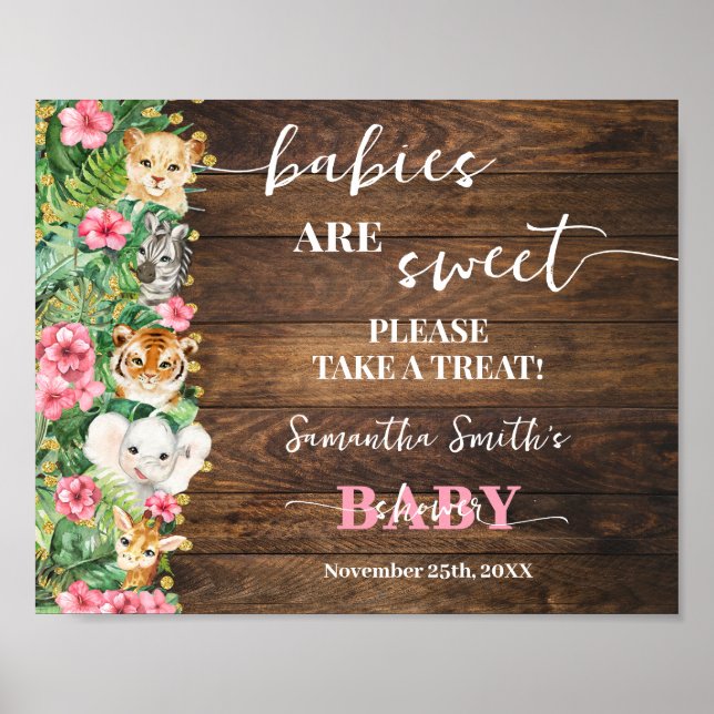 Babies are Sweet Pink Safari Rustic Baby Shower Poster (Vorne)