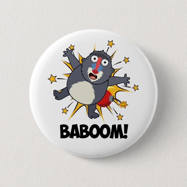 Baboom Funny explodieren Affe Baboon Pun Button (Vorderseite)