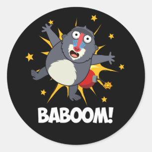 Baboom Funny explodieren Baboon Pun Dark BG Runder Aufkleber