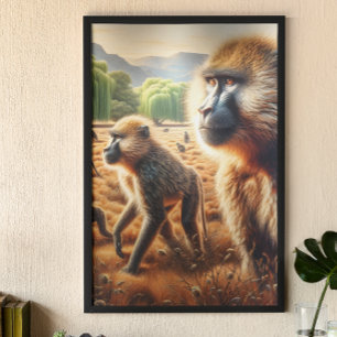 Baboon Family Wiedersehen: Ein harmonisches Feld Poster
