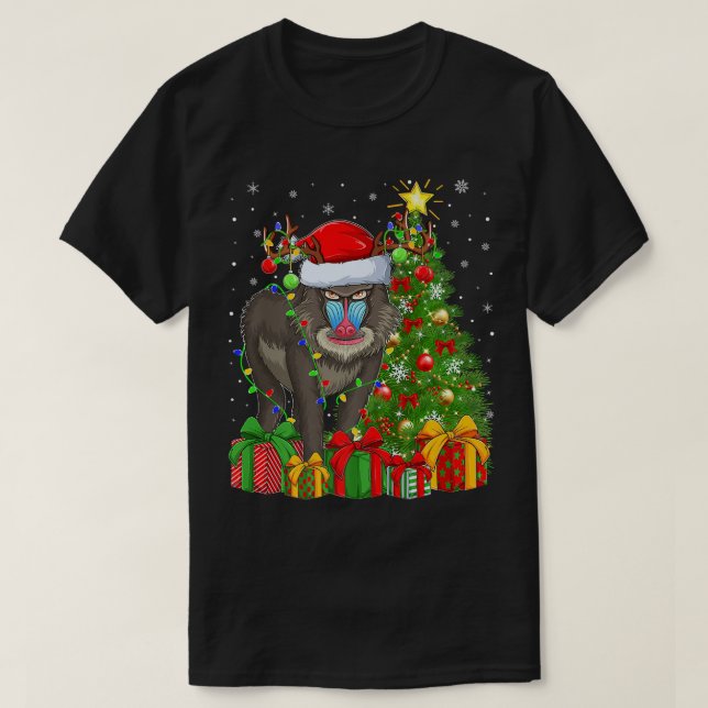 Baboon Lighting Xmas Tree Weihnachtsmannmütze Babo T-Shirt (Design vorne)