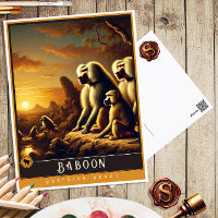 Baboon | Niedliche Vintage Tierpostkarte