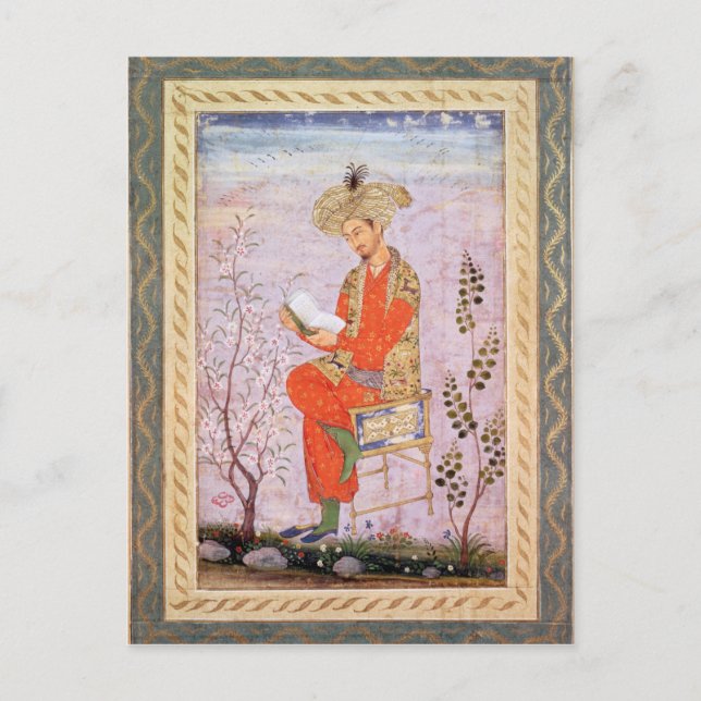 Babur Reading, Mughal Postkarte (Vorderseite)